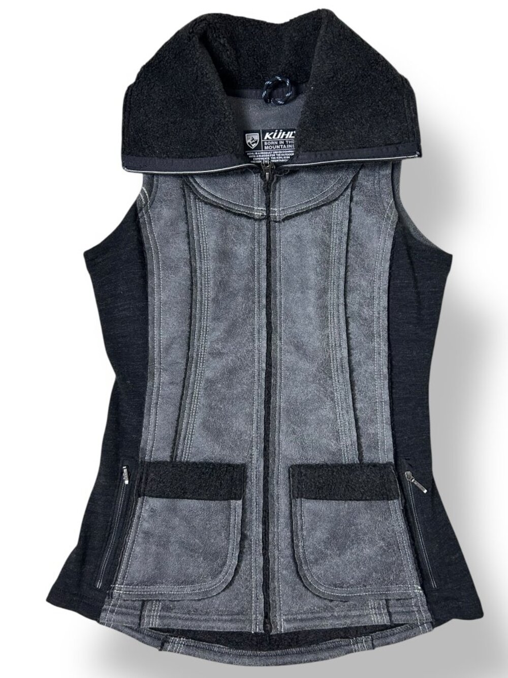 Kuhl Dani Sherpa Vest Black Gray Wool Fleece Sz XS